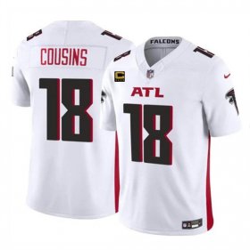 Cheap Men\'s Atlanta Falcons #18 Kirk Cousins White 2024 F.U.S.E With 4-Star C Patch Vapor Untouchable Limited Stitched Football Jersey