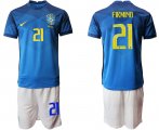 Wholesale Cheap Men 2020-2021 Season National team Brazil away blue 21 Soccer Jersey