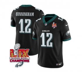 Cheap Men\'s Philadelphia Eagles #12 Randall Cunningham Black 2025 Eagles Logo Super Bowl LIX Patch New F.U.S.E. Vapor Limited Football Stitched Jersey