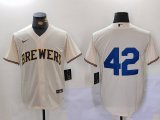 Cheap Men's Milwaukee Brewers #42 Jackie Robinson Cream Cool Base Stitched Jersey