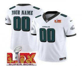 Men\'s Philadelphia Eagles Customized White 2025 Super Bowl LIX FUSE Vapor Limited Jersey