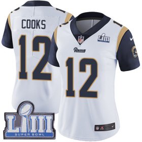 Wholesale Cheap Nike Rams #12 Brandin Cooks White Super Bowl LIII Bound Women\'s Stitched NFL Vapor Untouchable Limited Jersey