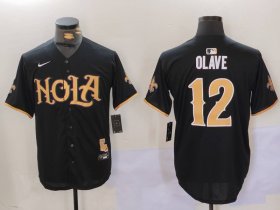 Cheap Men\'s New Orleans Saints #12 Chris Olave Black Cool Base Stitched Baseball Jerseys