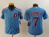 Youth Philadelphia Phillies #7 Trea Turner Light Blue Cooperstown Cool Base Jersey