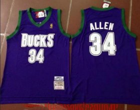 Wholesale Cheap Men\'s Milwaukee Bucks #34 Ray Allen Purple Hardwood Classics Soul Swingman Throwback Jersey