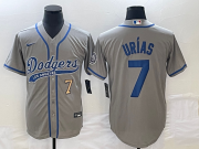 Wholesale Cheap Men's Los Angeles Dodgers #7 Julio Urias Number Grey With Patch Cool Base Stitched Baseball Jersey