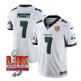 Cheap Men\'s Philadelphia Eagles #7 Kenny Pickett White 2025 Eagles Logo Super Bowl LIX Patch New F.U.S.E. Vapor Limited Football Stitched Jersey