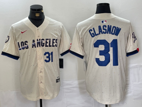 Wholesale Cheap Men\'s Los Angeles Dodgers #31 Tyler Glasnow Number Cream Blue 2024 City Connect Limited Stitched Jerseys