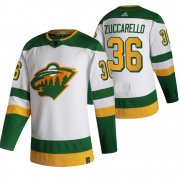 Wholesale Cheap Minnesota Wild #36 Mats Zuccarello White Men's Adidas 2020-21 Reverse Retro Alternate NHL Jersey