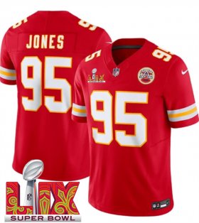 Men\'s Kansas City Chiefs #95 Chris Jones Red 2025 Super Bowl LIX Patch F.U.S.E. Vapor Limited Stitched Football Jersey