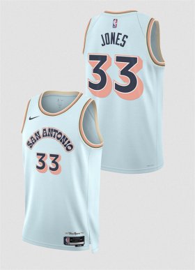 Cheap Men\'s San Antonio Spurs #33 Tre Jones Light Blue 2024-25 City Edition Stitched Basketball Jersey