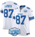 Cheap Men's Detroit Lions #87 Sam LaPorta White 2024 NFC North Champions F.U.S.E. Vapor Limited Stitched Jersey