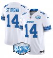 Cheap Men's Detroit Lions #14 Amon-Ra St. Brown White 2024 NFC North Champions F.U.S.E. Vapor Limited Stitched Jersey