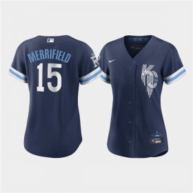 Wholesale Cheap Women\'s Kansas City Royals #15 Whit Merrifield 2022 Navy City Connect Cool Base Stitched Jersey(Run Small)