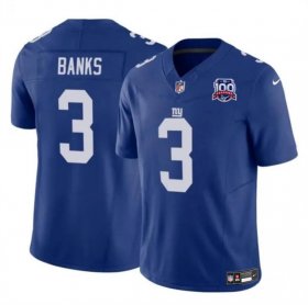 Cheap Men\'s New York Giants #3 Deonte Banks Blue 2024 F.U.S.E. 100TH Season Patch Vapor Untouchable Limited Stitched Jersey