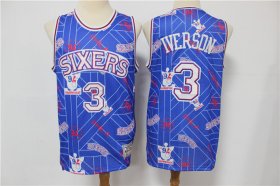 Wholesale Cheap Men\'s Philadelphia 76ers #3 Allen Iverson Blue Tear Up Pack Mitchell & Ness Swingman Jeresy