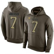 Wholesale Cheap NFL Men's Nike New Orleans Saints #7 Morten Andersen Stitched Green Olive Salute To Service KO Performance Hoodie