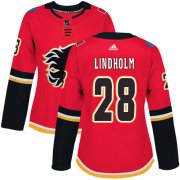 Wholesale Cheap Adidas Flames #28 Elias Lindholm Red Home Authentic Women's Stitched NHL Jersey