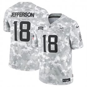 Men\'s Minnesota Vikings #18 Justin Jefferson 2024 Arctic Camo Salute To Service Limited Stitched Football Jersey