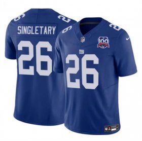 Cheap Men\'s New York Giants #26 Devin Singletary Blue 2024 F.U.S.E. 100TH Season Patch Vapor Untouchable Limited Stitched Jersey