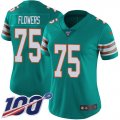 Wholesale Cheap Nike Dolphins #75 Ereck Flowers Aqua Green Alternate Women's Stitched NFL 100th Season Vapor Untouchable Limited Jersey