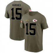 Wholesale Cheap Men's Kansas City Chiefs #15 Patrick Mahomes 2022 Olive Salute to Service T-Shirt