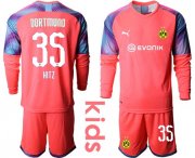 Wholesale Cheap Dortmund #35 Hitz Pink Goalkeeper Long Sleeves Kid Soccer Club Jersey