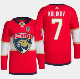 Cheap Men\'s Florida Panthers #7 Dmitry Kulikov Red 2024 Stanley Cup Final Patch Stitched Jersey