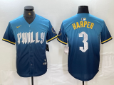 Cheap Men's Philadelphia Phillies #3 Bryce Harper Blue 2024 City Connect Limited Stitched Jersey