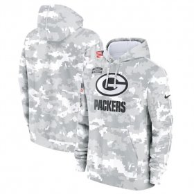 Men\'s Green Bay Packers 2024 Arctic Camo Salute To Service Club Fleece Pullover Hoodie