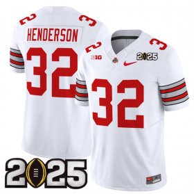 Men\'s Ohio State Buckeyes #32 TreVeyon Henderson White 2025 CFP Final Patch F.U.S.E. Vapor Limited Stitched Football Jersey