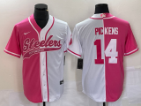 Wholesale Cheap Men's Pittsburgh Steelers #14 George Pickens Pink White Two Tone With Patch Cool Base Stitched Baseball Jersey