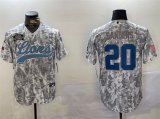 Cheap Men's Detroit Lions #20 Barry Sanders 2024 Arctic Camo Salute To Service Stitched Baseball Jersey