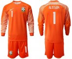 Wholesale Cheap Brazil #1 Alisson Orange Goalkeeper Long Sleeves Soccer Country Jersey