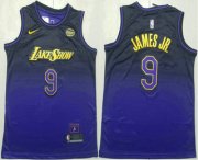 Cheap Men's Los Angeles Lakers #9 Bronny James Jr Purple 2024 City Edition Swingman Sponsor Stitched Jersey