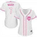 Wholesale Cheap Twins #7 Joe Mauer White/Pink Fashion Women's Stitched MLB Jersey