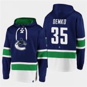 Wholesale Cheap Men's Vancouver Canucks #35 Thatcher Demko Blue All Stitched Sweatshirt Hoodie