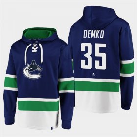 Wholesale Cheap Men\'s Vancouver Canucks #35 Thatcher Demko Blue All Stitched Sweatshirt Hoodie