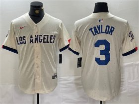 Wholesale Cheap Men\'s Los Angeles Dodgers #3 Chris Taylor Cream Stitched Baseball Jersey