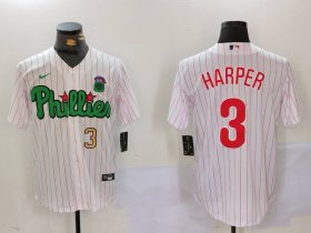 Cheap Men\'s Philadelphia Phillies #3 Bryce Harper White Green Cool Base Stitched Jerseys