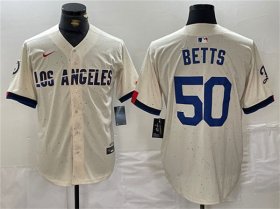 Wholesale Cheap Men\'s Los Angeles Dodgers #50 Mookie Betts Cream Stitched Baseball Jersey