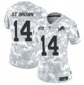 Cheap Women's Detroit Lions #14 Amon-Ra St. Brown 2024 F.U.S.E Arctic Camo Salute To Service Limited Stitched Jersey(Run Small)