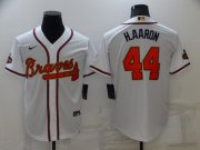 Wholesale Cheap Men's Atlanta Braves #44 Hank Aaron 2022 White Gold World Series Champions Program Cool Base Stitched Baseball Jersey