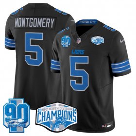 Cheap Men\'s Detroit Lions #5 David Montgomery Black 2024 NFC North Champions 90th Anniversary Patch F.U.S.E. Vapor Limited Stitched Jersey