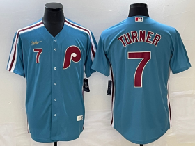 Wholesale Cheap Men\'s Philadelphia Phillies #7 Trea Turner Blue Cooperstown Throwback Cool Base Nike Jersey