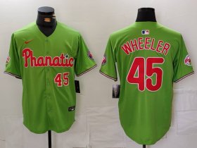 Men\'s Philadelphia Phillies #45 Zack Wheeler Number Green With Patch Stitched Cool Base Nike Jersey