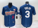 Wholesale Cheap Mens Los Angeles Dodgers #3 Chris Taylor Number Rainbow Blue Red Pinstripe Mexico Cool Base Nike Jersey