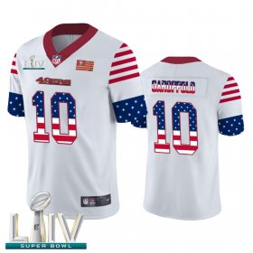 Wholesale Cheap San Francisco 49ers #10 Jimmy Garoppolo White Super Bowl LIV 2020 Men\'s Nike Team Logo USA Flag Vapor Untouchable Limited NFL Jersey