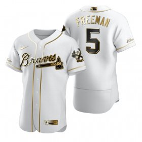 Wholesale Cheap Atlanta Braves #5 Freddie Freeman White Nike Men\'s Authentic Golden Edition MLB Jersey