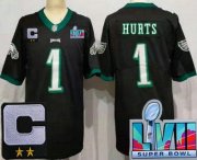 Cheap Men's Philadelphia Eagles #1 Jalen Hurts Limited Black C Patch Super Bowl LVII Vapor Jersey